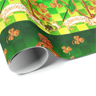 IRISH HARP, GRÖNT GULD SHAMROCKS St patrick's day Presentpapper