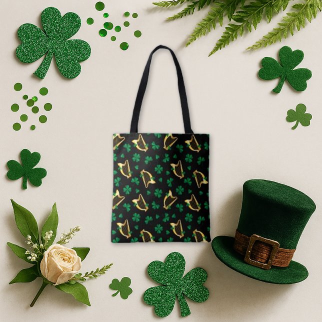 Irish Harp och Shamrock Mönster Black Tygkasse (Skapare uppladdad)