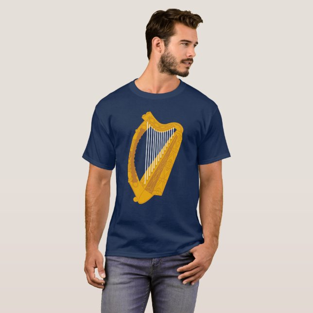 Irish Harp Symbol Blue - bakgrund Tee (Hel framsida)