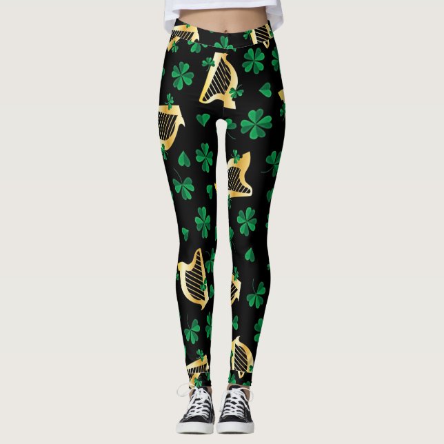 Irish Harps + Shamrocks Leggings (Framsida)