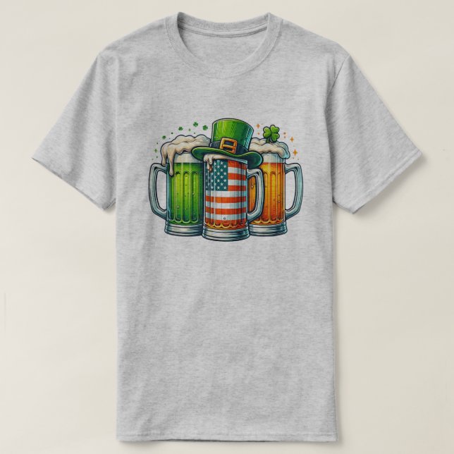 🇮 Irish Hat, American Flagga & Beer T Shirt (Design framsida)