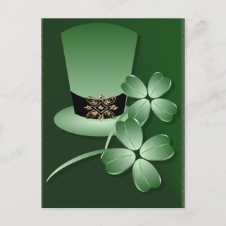 Irish Hat and Shamrocks Postcard Vykort