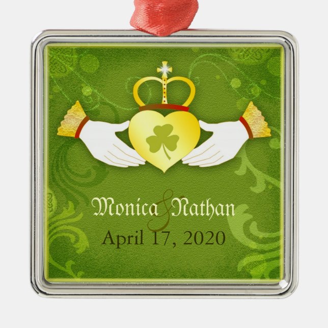 Irish Heart Bröllop Keepsaké för Newlyweds Julgransprydnad Metall (Framsidan)