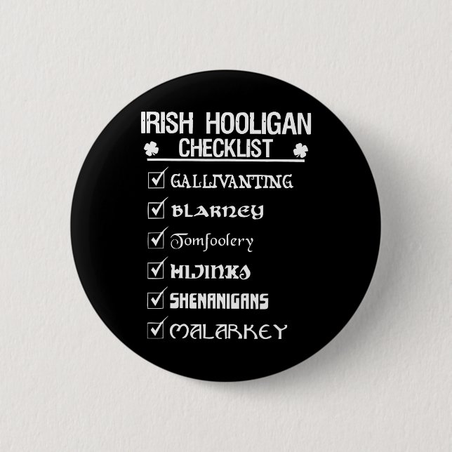 Irish Hooligan Checklist Shenanigan Malarkey St Pa Knapp (Framsida)