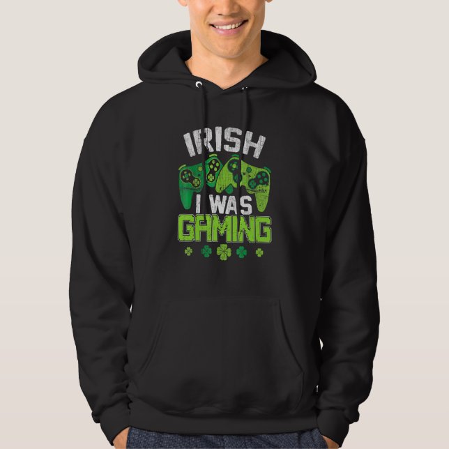 Irish I Was Gaming Funny St Patricks Day Gamer Boy Hoodie (Framsida)