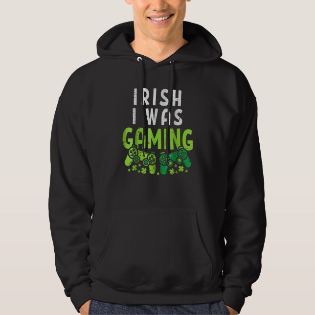 Irish I Was Gaming Funny St Patricks Day Gamer Boy Hoodie (Framsida)
