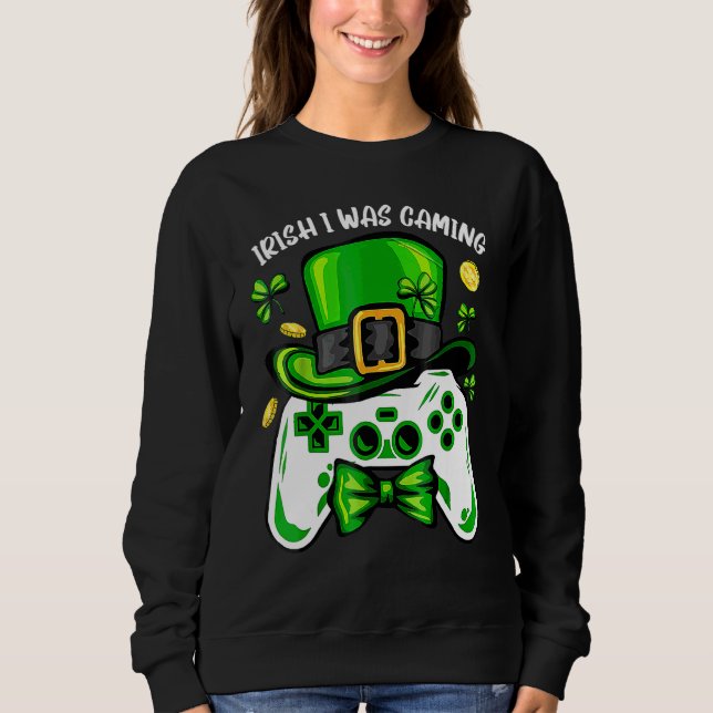 Irish I was Gaming Funny St patrick's day Video Ga T Shirt (Framsida)