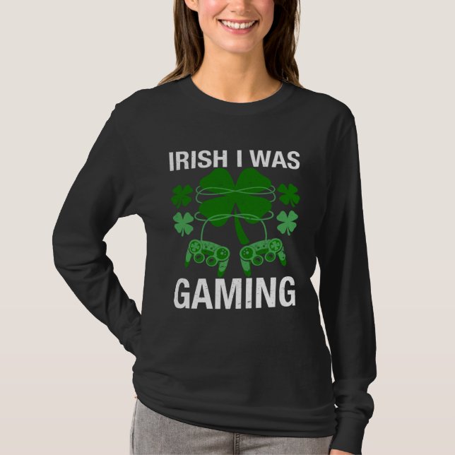 Irish I Was Gaming  St Patricks Day Gamer Boys Men T Shirt (Framsida)
