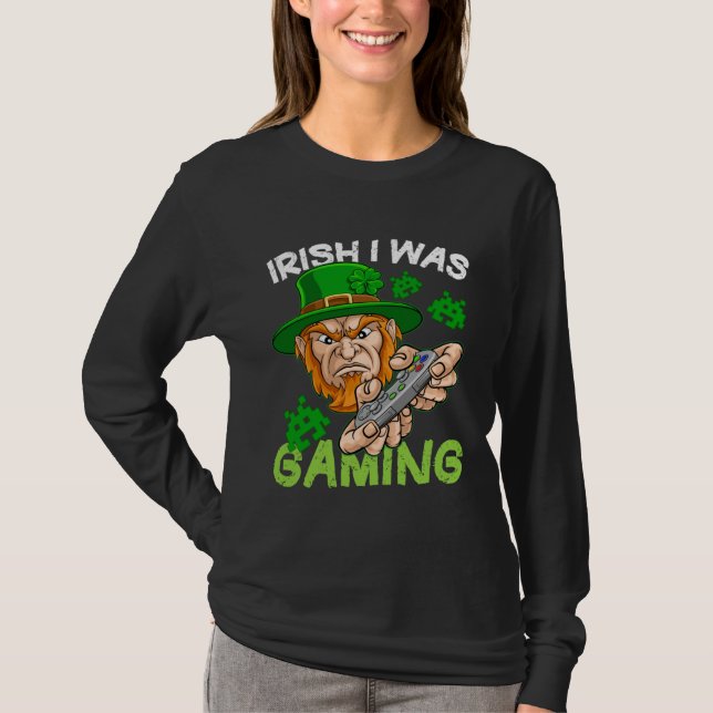 Irish I Was Gaming St Patricks Day Gamer Boys Men T Shirt (Framsida)