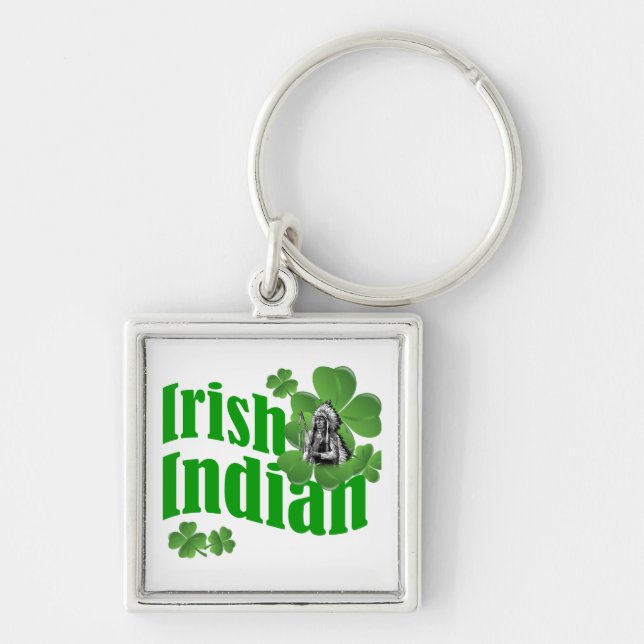 Irish indian fyrkantig silverfärgad nyckelring (Framsidan)