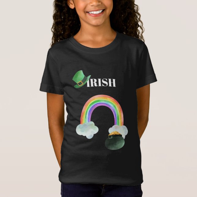 *~* IRISH IRLAND Girl Rainbow Pot of Guld T-Shirt (Framsida)