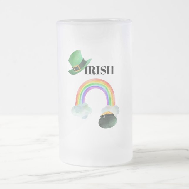 *~* IRISH IRLAND Patriot Rainbow Pot of Guld Frostat Ölglas (Center)