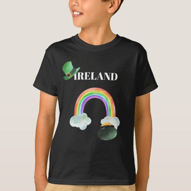 *~* IRISH IRLAND Rainbow Pot of Guld Boy T-Shirt (Framsida)