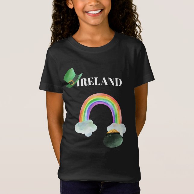 *~* IRISH IRLAND Rainbow Pot of Guld Girl T-Shirt (Framsida)