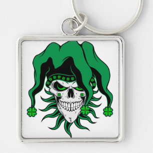 Irish Jester Skull Fyrkantig Silverfärgad Nyckelring