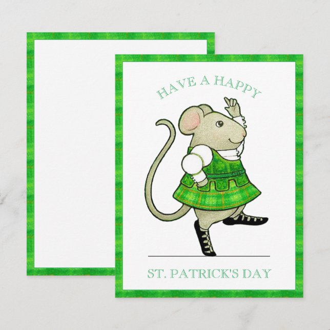 IRISH JIG MOUSE St. Patrick's 4.25x5.5 Flat Card Julkort (Fram/baksida)