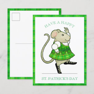 IRISH JIG MOUSE St. Patrick's Day Postcard Vykort