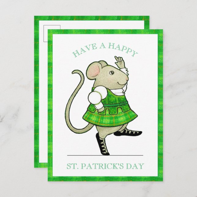 IRISH JIG MOUSE St. Patrick's Day Postcard Vykort (Fram/baksida)