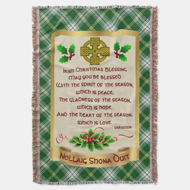 Irish jul Blessing w/St Patrick Tartan Filt (Framsidan Vertikal)