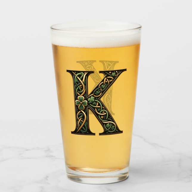 Irish "K" Monogram Pint Glass Glaskopp (Framsida fylld)