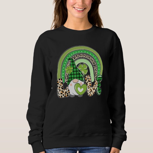 Irish Kärlek Gnome Lucky Shamrock Rainbow Leopard  T Shirt (Framsida)