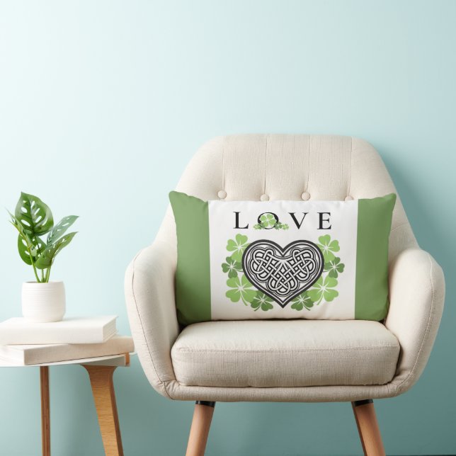 Irish KÄRLEK Shamrock & Celtic Knot Heart Lumbarkudde (Stol)
