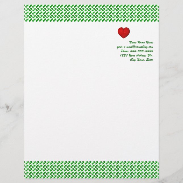 Irish Kärlek Shamrock med rött hjärta Letterhead Brevhuvud (Framsida)
