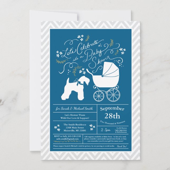 Irish Kerry Blue Terrier Hund Baby Shower Blue Boy Inbjudningar (Framsida)