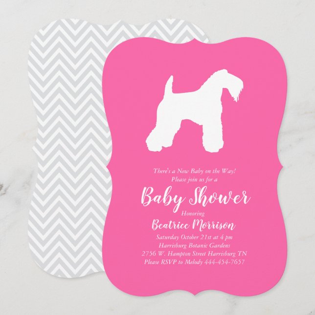 Irish Kerry Blue Terrier Hund Baby Shower Rosa Gir Inbjudningar (Fram/baksida)