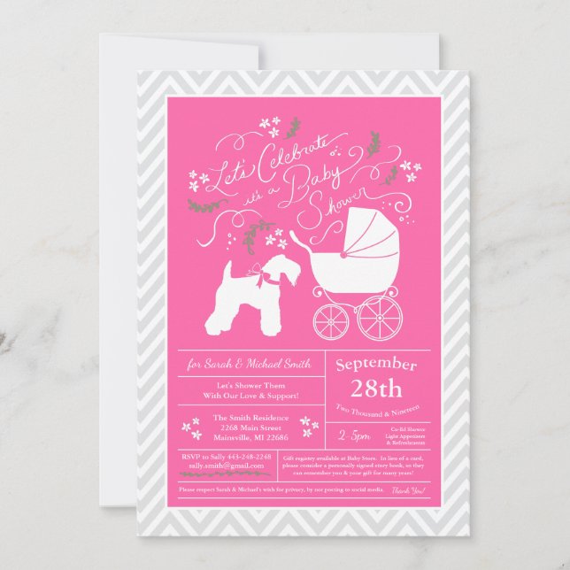 Irish Kerry Blue Terrier Hund Baby Shower Rosa Gir Inbjudningar (Framsida)