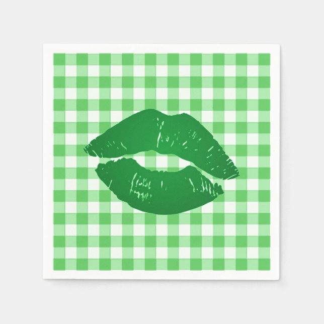 Irish Kiss on Grönt Gingham Roligt Party Pappersservett (Framsidan)