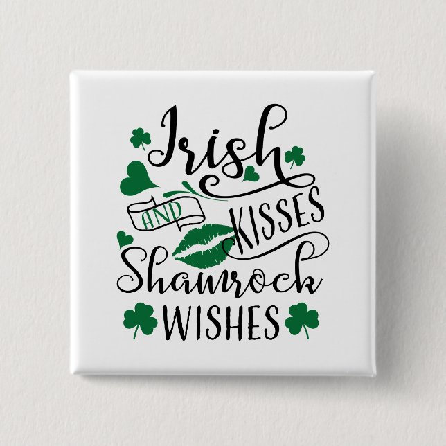 Irish Kisses och Shamrock Önskemål Knapp (Framsida)
