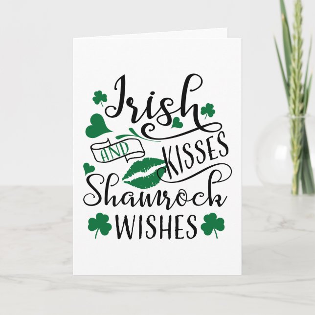 Irish Kisses och Shamrock Önskemål Kort (Framsida)