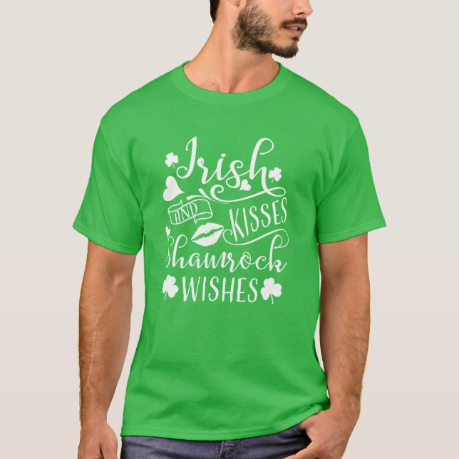 Irish Kisses och Shamrock Önskemål Tee Shirt (Framsida)