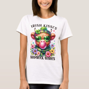 Irish Kisses Shamrock Önskemål Highland Cow Bubble T Shirt