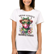Irish Kisses Shamrock Önskemål Highland Cow T-Shir