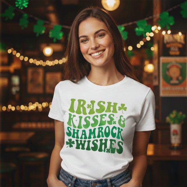 Irish Kisses & Shamrock Önskemål Retro St Pats Day T Shirt (Irish Kisses & Shamrock Wishes Retro T-Shirt)