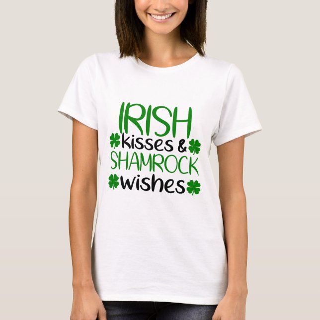 Irish Kisses & Shamrock Önskemål T Shirt (Framsida)