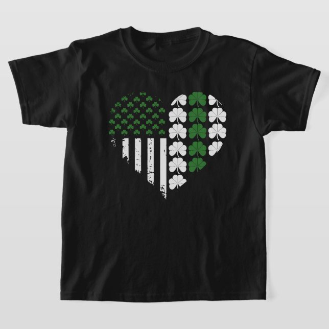 Irish Klöver Flagga Heart Retro Shamrock St. Patri T Shirt (Laydown)
