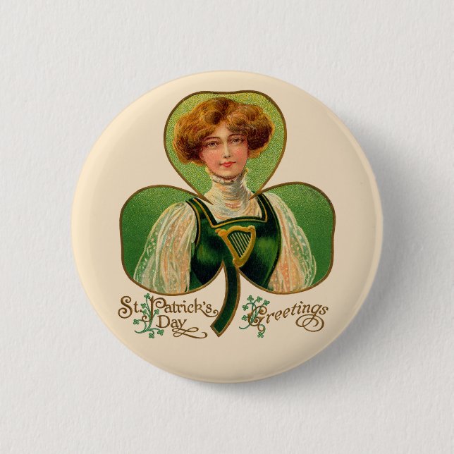 Irish Lass St. Patrick's Day Button Knapp (Framsida)
