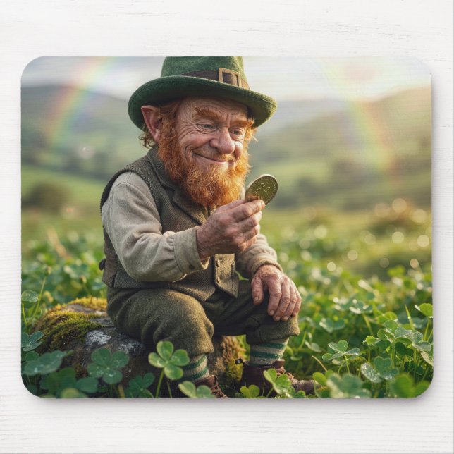 Irish Leprechaun Admiring a Gold Coin Musmatta (Framsidan)