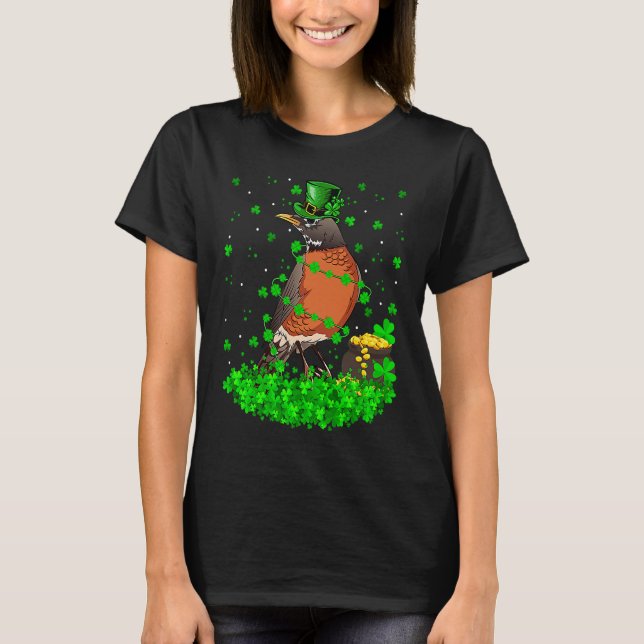 Irish Leprechaun American Robin Bird St Patrick's  T Shirt (Framsida)