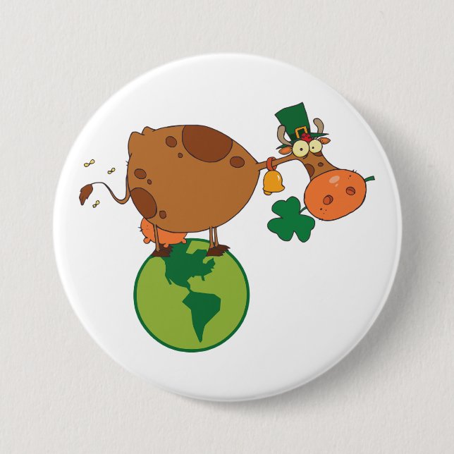 Irish Leprechaun Cow Standing on Planet Earth Knapp (Framsida)