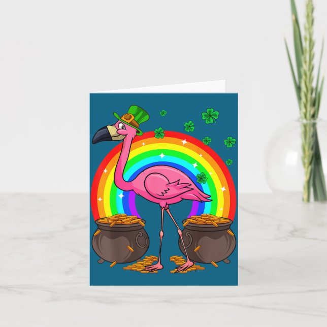 Irish Leprechaun Flamingo Funny St. Patrick's Day  Kort (Framsida)