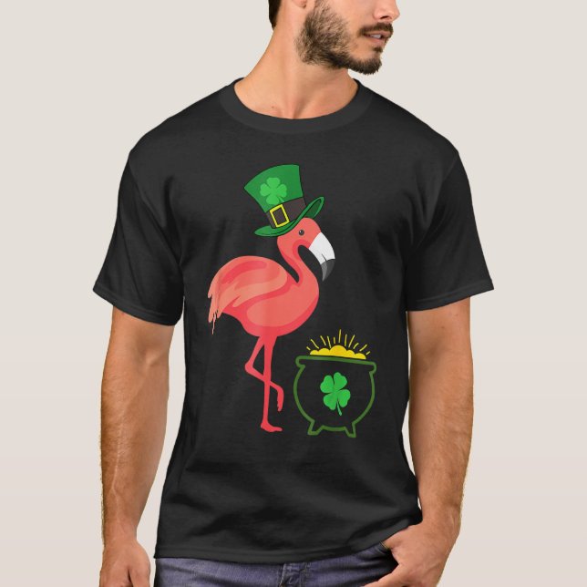 Irish Leprechaun Flamingo Funny St patricks day T Shirt (Framsida)
