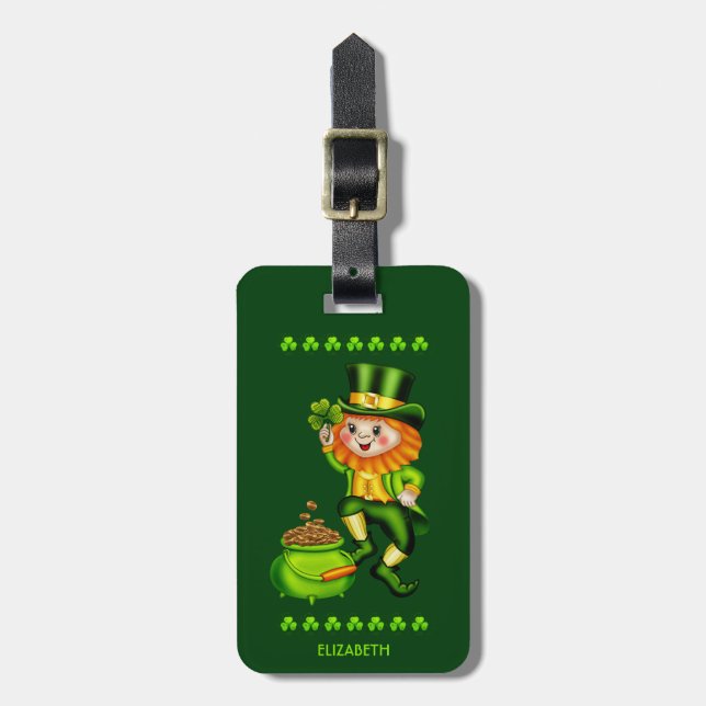 Irish Leprechaun Guld Pot Shamrock St Patrick Bagagebricka (Vertikal Framsida)