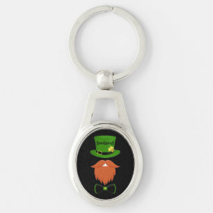 Irish Leprechaun Keychain Ovalt Silverfärgad Nyckelring