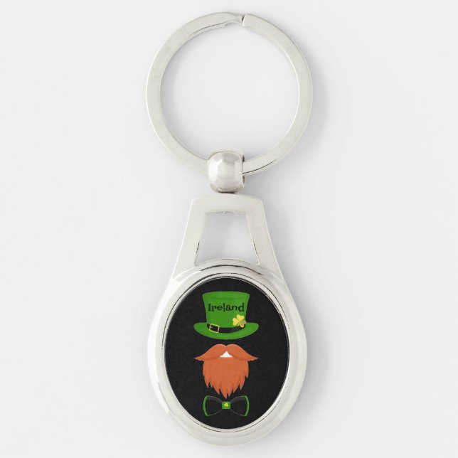 Irish Leprechaun Keychain Ovalt Silverfärgad Nyckelring (Framsidan)