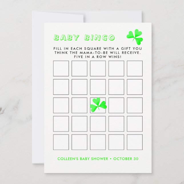 Irish Leprechaun Lucky Shamrock Baby Bingo Inbjudningar (Framsida)