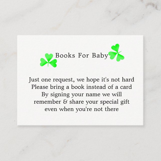 Irish Leprechaun Lucky Shamrock Bokar för Baby Tilläggskort (Framsida)